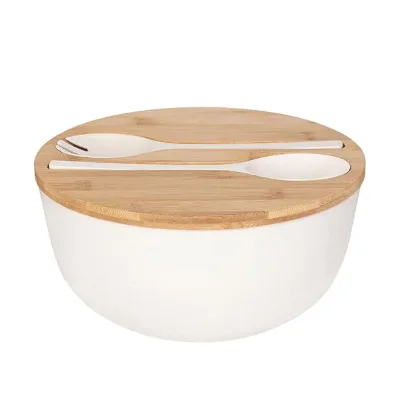 Bamboo Salad Bowl with Servers Set Mixing Bowls Solid Bamboo Salad Wooden Bowl with Bamboo Lid Spoon for Fruits