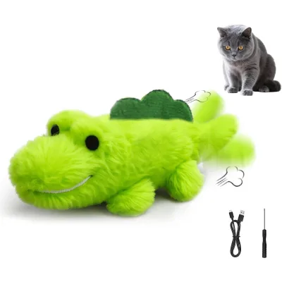 Interactive Cat Toys for Bored Kittens Self-Charging Croc Chase Toy with 360° Motion Wagging Tail&Catnip Automatic Exercise Toy