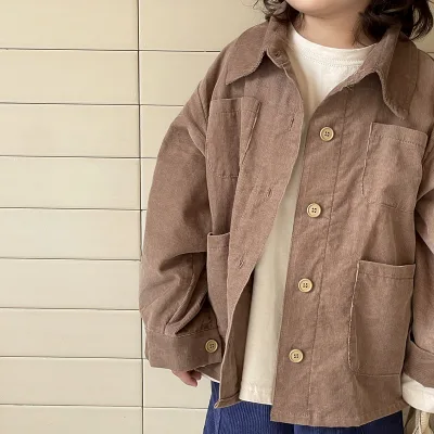 2023 Spring Children's Korean Casual Solid Color Shirt Coat Boys and Girls' Versatile Lapel Shirt