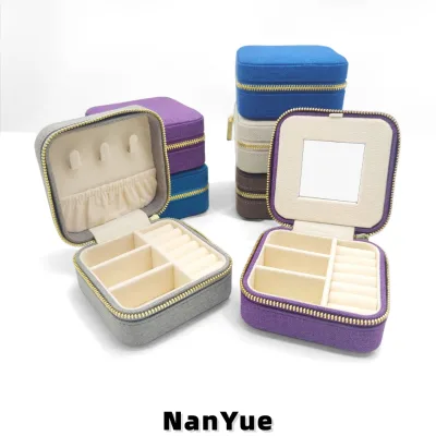 Linen Fabric Zipper Jewelry Boxes Custom Logo Jewelry Packaging for Ring Necklace Earring Bracelet Jewelry Shop Retail Display