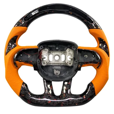 For Dodge Charger Orange Sport Style Forged Leather Car Steering Wheel Customized Carbon Fiber Steering Wheel with LED Display