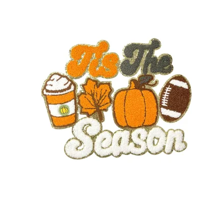 New Arrival Halloween Chenille Pumpkin Patches Embroidered Fabric Decorations Sequins Maple Leaf Embroidery Patch for Costumes
