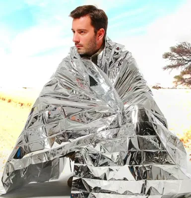 Custom Emergency Silver Lightweight Foil Thermal Blanket Outdoor Survival First Aid Rescue Kit Windproof Waterproof Camping