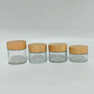 Empty Child Resistant Glass Cosmetic Jar with Hand Pull Inner Lid CR Cream Container Bamboo Lid