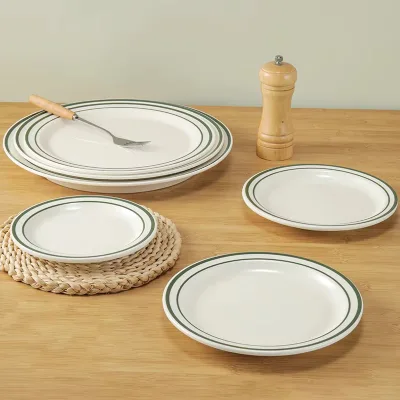 Melamine Nordic Style Plant Pattern Eco-Friendly Round Steak Plate for Hotel Restaurant