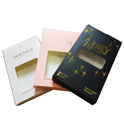 EN-135 Elegant Custom logo Print Nail Box with Pvc Window Nail Packaging Box Cosmetic Packaging Boxes