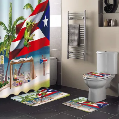Customized Waterproof Puerto Rico Guatemala Mexican Shower Curtain Mat Rugs WC Toilet Accessories Bathroom Sets 3 4 Piece