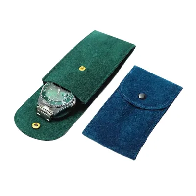 2026 Factory Wholesale Hot Sale Rectangle Durable Watch Velvet Pouch Cotton Lining Green Blue Custom Color Logo Packaging