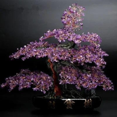 Natural Crystal Tree Amethyst Lucky Tree Handmade Gemstone Decoration Agate Slices Stone Mineral Ornaments Office Decor Gift