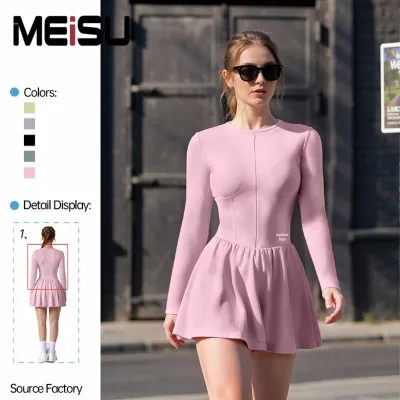 Custom Logo Soft Half Zip Two Piece Tennis Skirt a Line Golf Dress Outdoor Running Sports Fitness Dress for Women