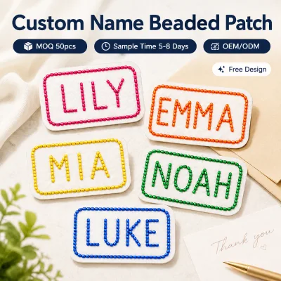 Personalized Beaded Patches for Kids School Bags Custom Name Seed Bead Embroidery Applique for Boutique Gifts Wholesale Factory