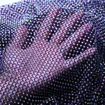 Wholesale Stretch Mesh Crystal Rhinestones Fabric for Costume Cloth Party Dress