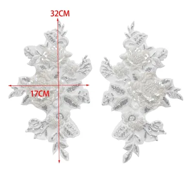 3D Rhinestone DIY Cutout Applique Fashionable Wedding Dress Polyester Lace Patch with Metal for DIY Clothing Accessories