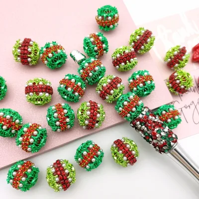 51351 Christmas Red Green Rhinestone Beads for Diy Necklace Bracelet Jewelry Making Gumball Chunky Beads for Pen Keychain