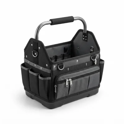 OEM Custom Heavy Duty Open Top Polyester Tool Bag Metal Handle Multiple Pockets Reinforced Molded Base Portable for Electricians