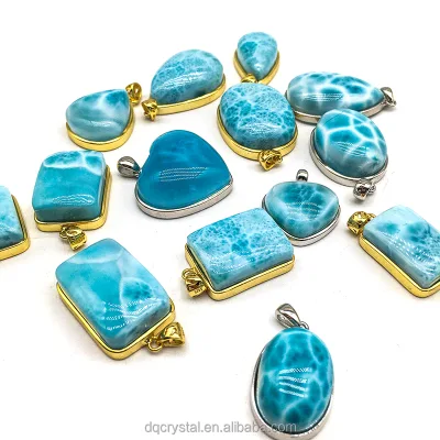 Natural High Quality Larimar Pendant Heading Semi-precious Stone Lucky Jewelry Crystal Necklace for Gift