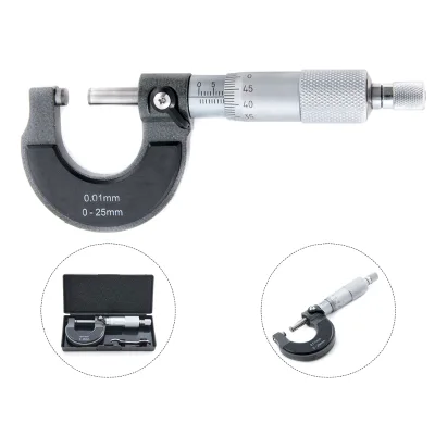 Steel 0.01mm Graduation Precision Machinist Tool with 0-25mm Measuring Range Precision Outside Micrometer