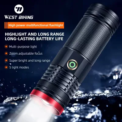 WEST BIKING 20W High Brightness Laser Light Outdoor Camping Light Portable Led 20W Rechargeable Flashlight Laser Flashlights