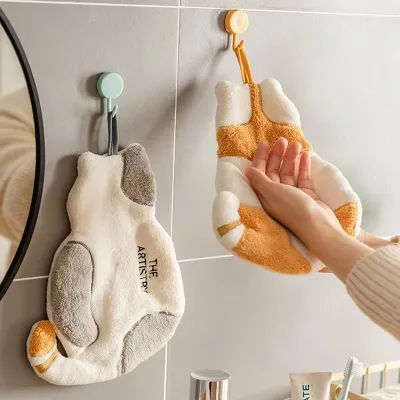 1pcs Cute Hanging Towel Kitchen Hand Towel Bathroom Soft Absorbent Handkerchief Wipe Towel Cartoon Kids Towels