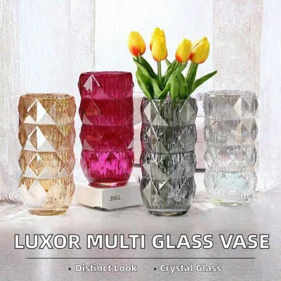 Wholesale Wynns Luxor Modern Rectangular Crystal Glass Vase Multi-color Luxury Tabletop Flower Vessel Premium Home Decor Wedding