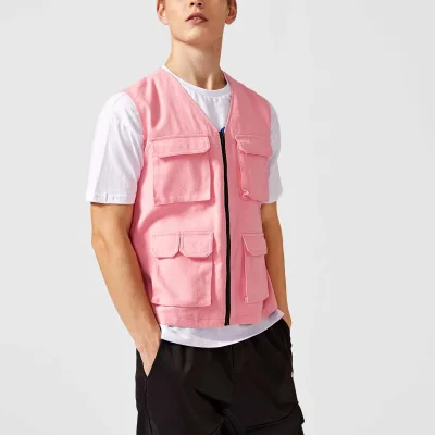 Custom Work Wear 100%Cotton Men's Gilet Vest Muti Cargo  Pockets Jacket Woven Utility Vest Factory Wholesale
