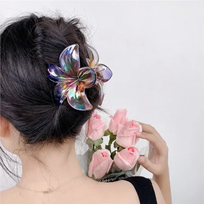 Colorful Sweet Frangipani Flower Women's Shark Claw Hair Clip Plastic Hawaiian Beach Wedding Daily Use