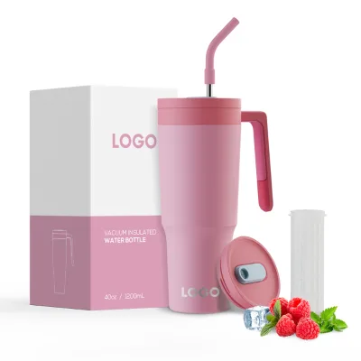 Double Wall Stainless Steel Vacuum Insulated 40oz Tumbler with Handle and Straw