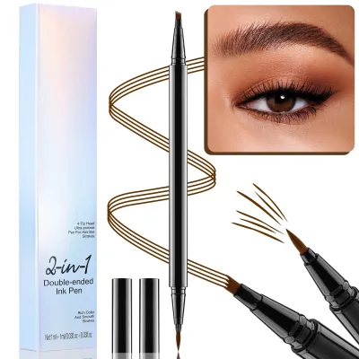OEM/ODM Hot Selling Ultra-fine Natural Waterproof Liquid Eyebrow Pencil Double Head Four Prong Water Eyebrow Pencil with Brush