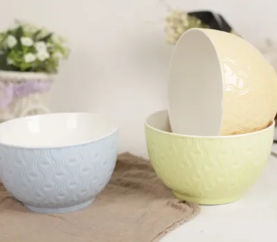 Hot Sale Ceramic Popular Daily Use Embossed Bowl with Colorful Glaze soup bowl grain
