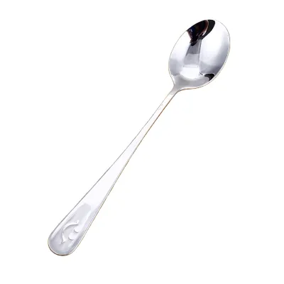 Korean Style Elegant Metal Stainless Steel 430 Spoon Long Handle Silver Food Serving Spoon