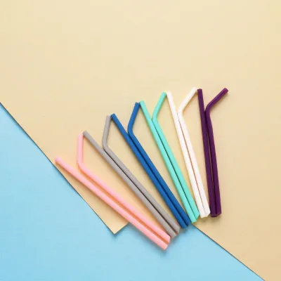 Eco-Friendly & Reusable Silicone Drinking Straws Children's Colorful Curved Design Food-Grade Cocktail Water Juice Straws