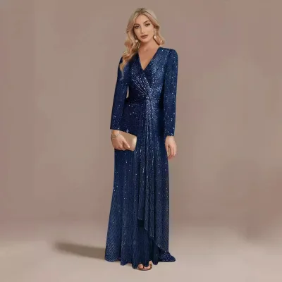 2024 New Multi-color Europe and the United States Hot Long-sleeved V-neck Fishtail Banquet Evening Dress