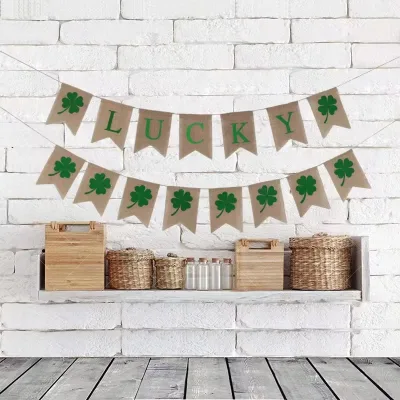Hot Selling Natural Jute Banner Custom Lucky Jute Banner Durable Jute Banderole Burgee Bride Banner for Celebration Decoration