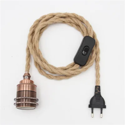 Factory Wholesale Hemp Braided Lamp Cable EU 2Pin Plug With on Off Switch E26/E27 Lampholder for DIY Pendant Lamp
