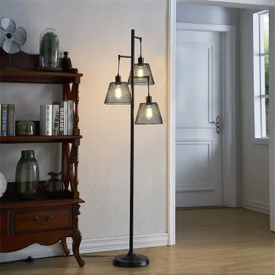 Industrial 3-Light Floor Lamp Tree Floor Lamp 3 Elegant Net-Mounted Head Sturdy Base Tall Vintage Pole Light Great Floor Lamp