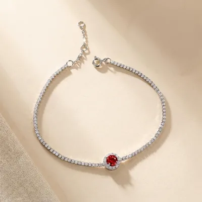 Wholesale 925 Sterling Silver Lab Grown Ruby Emerald Tennis Bracelet for Women, 5mm Created Red Gemstone Chain Jewelry Gift