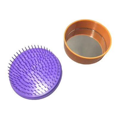 Round Travel Hair Brush with Mirror Folding Pocket Hair Brush Mini Hair Comb with Makeup Mirror for Travel