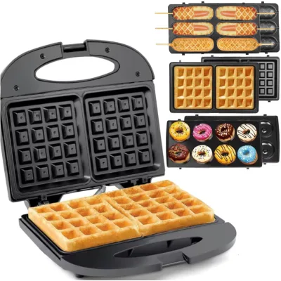 Wholesale 3 in 1 Detachable Mini Waffle Maker 2 Slice Non Stick Toaster Press Grill Sandwich Maker With Changeable Plate