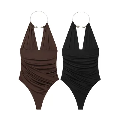 Sexy Bodysuits Ladies Sleeveless Halter Club Tops for Women
