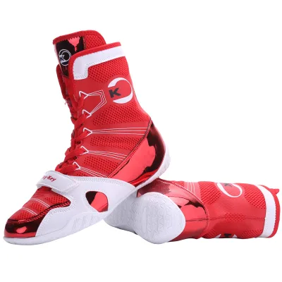 High Top Custom Logo Breathable PU Leather Boxing Shoes Day Key Brand Black Red Wholesale Professional Men's