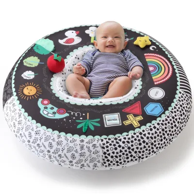 High Contrast Inflatable Air Mattress & Play Chair for 0-6 Months Babies Outdoor Circle Tube Cloth Cover Resting & Play Chair