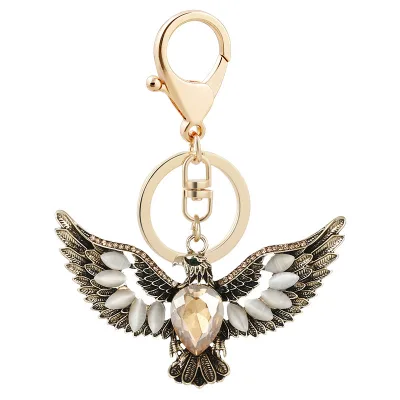 Vintage Eagle Spreading Wings Ornament, European & American Creative Cat's Eye Stone Pendant Retro Animal Small Decoration