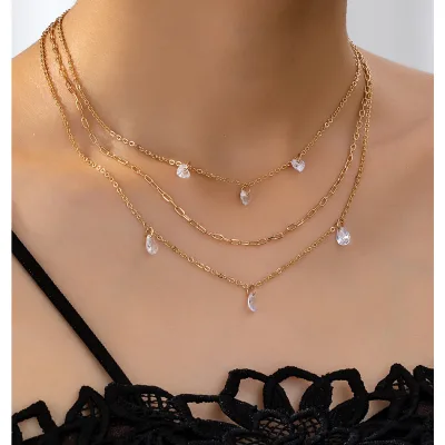 2026 New 14K Gold Plated Zircon Pendant Necklace Pear Shape Bamboo Chain Party Jewelry for Women Wholesale