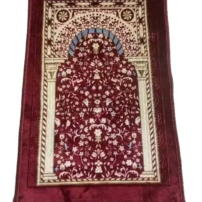 Holy Islamic Muslim Gift With Compass Mosque Travel Portable Religious Worship Blanket Pocket Prayer Mat