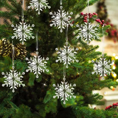 6pcs Transparent Style Acrylic Snowflake Ornaments Christmas Tree Ice Cone Pendants Christmas Tree Decorations