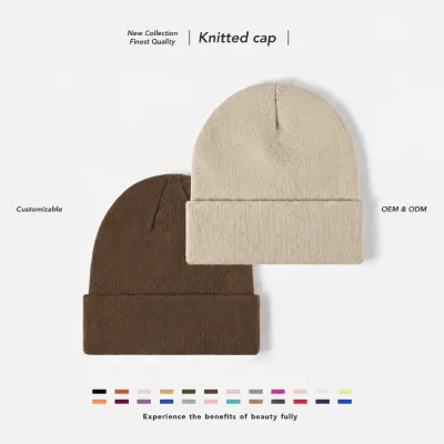 High Quality Winter Plain Digital Printing Cuffed Knitted Beanie Hat with Custom Logo Promotional Travel