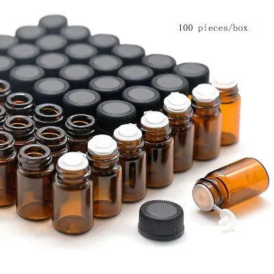 Oil Trial Bottles 1ml 2ml 3ml Mini Brown Sample Vials Refillable Cosmetic Containers 100pcs Gift Box Wholesale