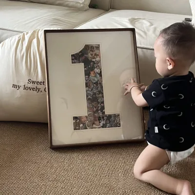 New Design 16" Natural Wood Photo Frame with Engraved Figure Design UV Printing Home Decor Newborn Keepsake Gifts Souvenir