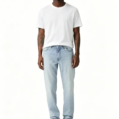 Men's Light Wash Straight Leg Denim Jeans Classic Fit Casual Stretch Denim Pants for Daily Wear