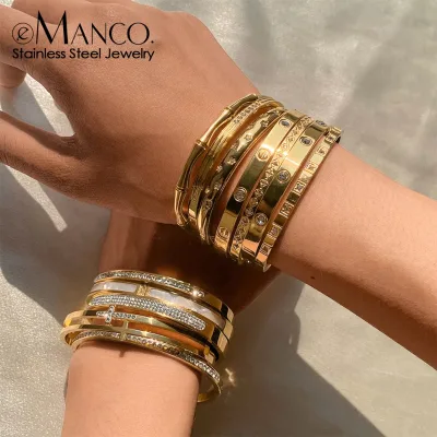 EManco Women's Stainless Steel Diamond Cross Gold Cuff Waterproof Punk PVD Plated Bangle Fashion Wrap Bracelets